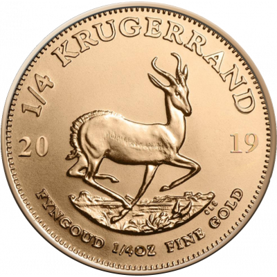 1/4 oz Krugerrand, South Africa, 2019 Fine Gold Reverse