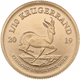 1/10 oz Krugerrand, South Africa, 2019, Gold Reverse