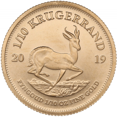 1/10 oz Krugerrand, South Africa, 2019, Gold Reverse