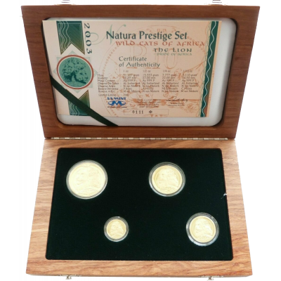 Natura - 2003 The Lion, Prestige Set (4 coin set, 24 ct gold) box open