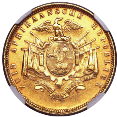 Pond, Zuid-Afrikaansche Republiek, 1874, Gold -  Coarse Beard Reverse