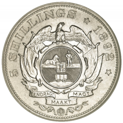 Five Shillings, Zuid-Afrikaansche Republiek, 1892, Double Shaft, Silver Reverse