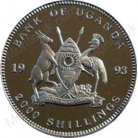 2000 Shillings, Uganda, 1993, Proof Silver