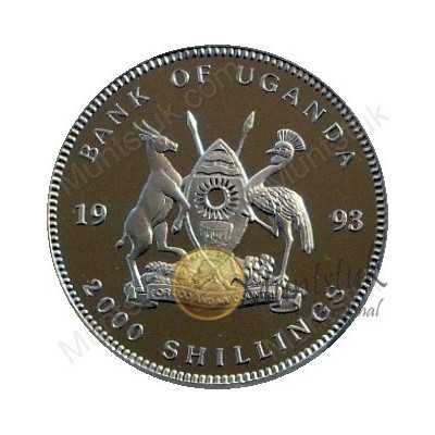 2000 Shillings, Uganda, 1993, Proof Silver
