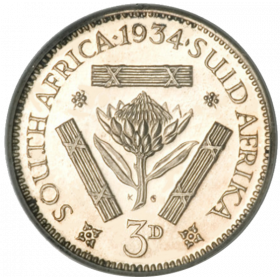 Threepence, South Africa, 1934, Silver reverse