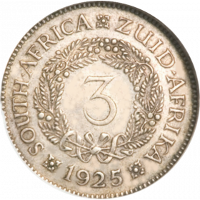 Threepence, South Africa, 1925, Silver - Wreath