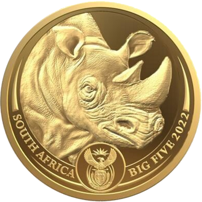 Big Five Rhino, South Africa, 2022, Gold Obverse
