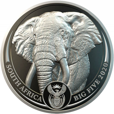 1oz R20, South Africa, 2020, Platinum, Big 5 - Elephant Obverse