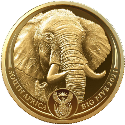 1oz, South Africa, 2021, Gold, Big Five II - Elephant obverse