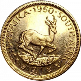 Pound, South Africa, 1960, Gold Reverse
