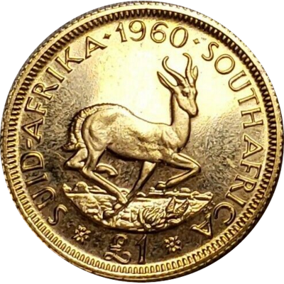 Pound, South Africa, 1960, Gold Reverse