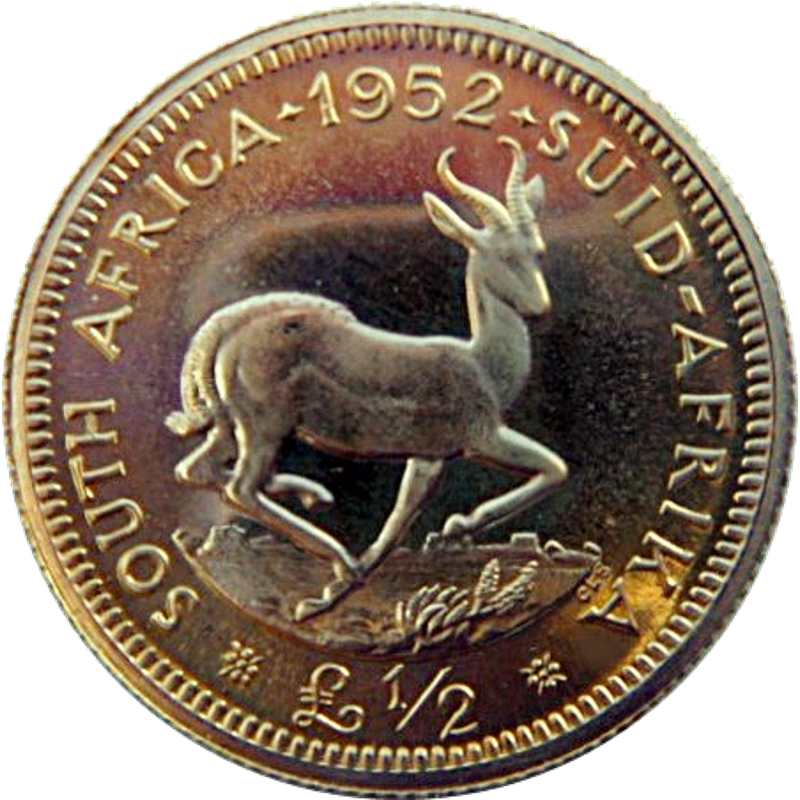 Ten Shillings, South Africa, 1952, Gold Reverse