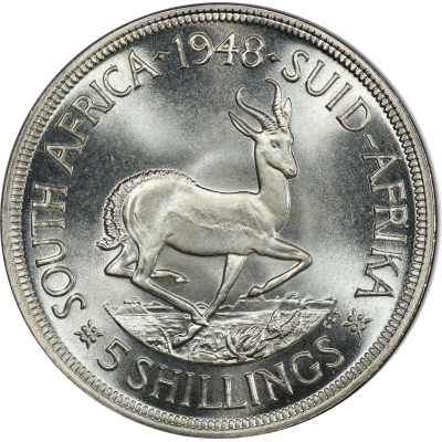 Five Shillings, South Africa, 1948, Silver Reverse