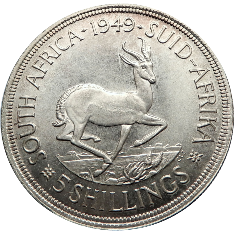 Five Shillings, South Africa, 1949, Silver Reverse