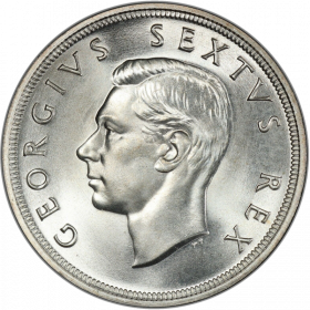 Five Shillings, South Africa, 1950, Silver Obverse