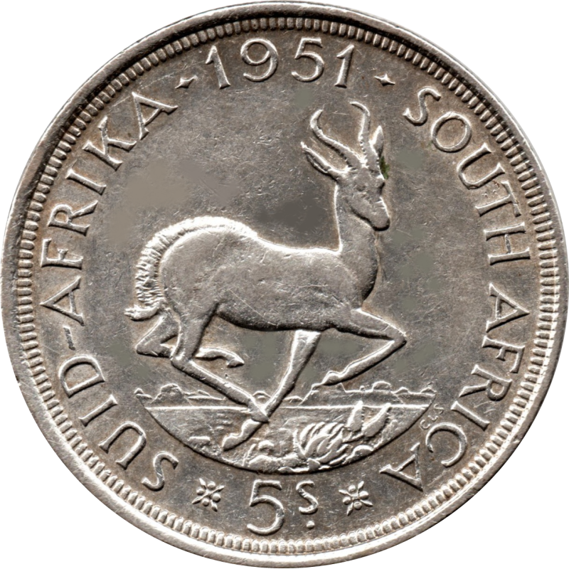 Five Shillings, South Africa, 1951, Silver Reverse