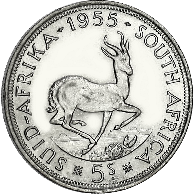 Five Shillings, South Africa, 1955, Silver Reverse