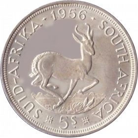 Five Shillings, South Africa, 1956, Silver Reverse