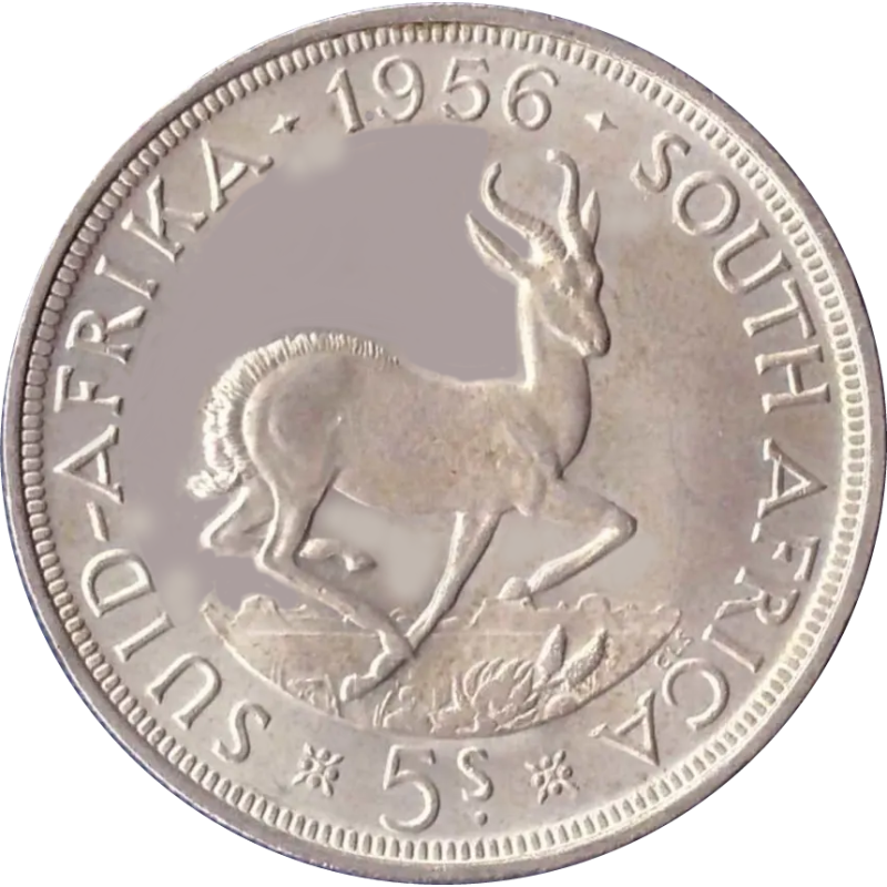 Five Shillings, South Africa, 1956, Silver Reverse