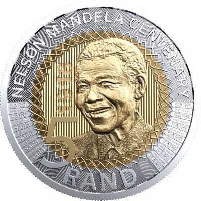 Five Rand, South Africa, 2018, Bimetal, Nelson Mandela Centenary obverse