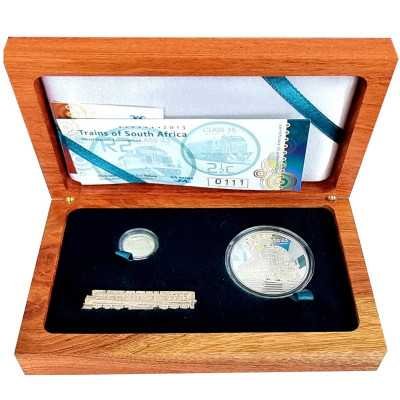 2013, South Africa, Silver, Trains of S.A. - Combination Set box open
