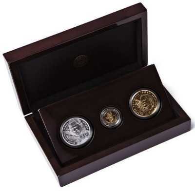 2017, South Africa, OR Tambo - 3 Coin Proof Set box open
