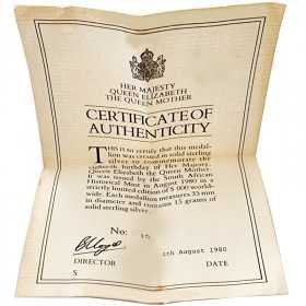 1980, UK, Sterling Silver, Medal - Queen's Birthday Certificate