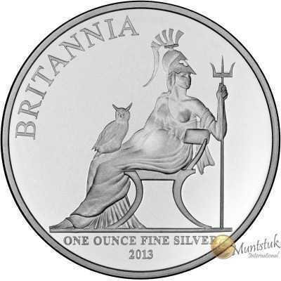 1oz, UK, 2013, Silver, Britannia - Proof reverse