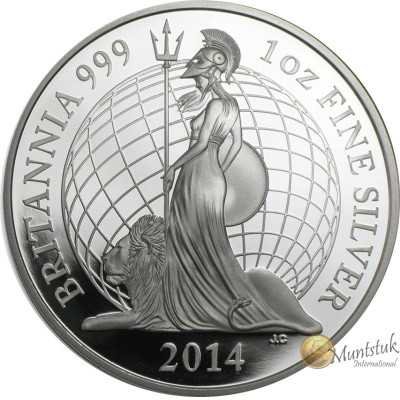 1oz, UK, 2014, Silver, Britannia - Proof reverse