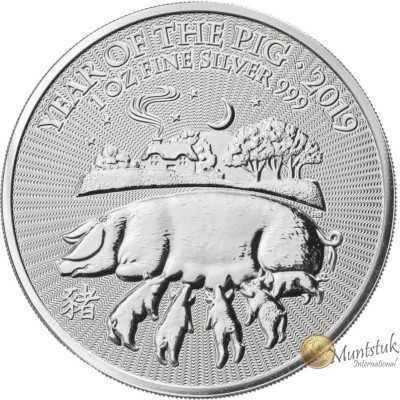 1oz, UK, 2019, Silver, Lunar Collection - Year of the Pig Reverse