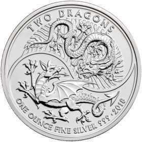 1oz, UK, 2018, Silver, Two Dragons reverse
