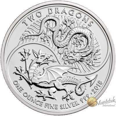 1oz, UK, 2018, Silver, Two Dragons reverse