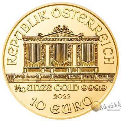 1/10oz, Austria, 2022, Gold - Vienna Philharmonic obverse