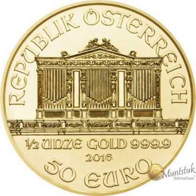 1/2 oz, Austria, 2016, Gold - Vienna Philharmonic obverse