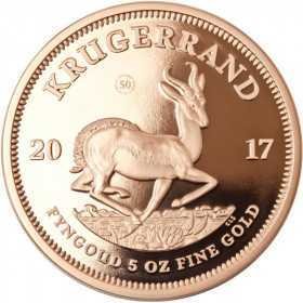 5 oz Krugerrand, South Africa, 2017, Gold reverse