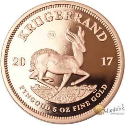 5 oz Krugerrand, South Africa, 2017, Gold reverse
