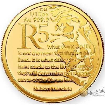 R5, 1/10 oz, South Africa, 2015, Gold, Mandela - Early Years reverse