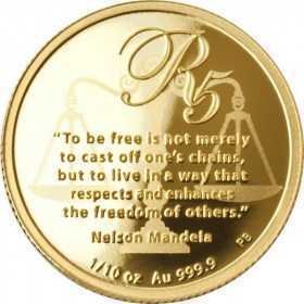 R5, 1/10 oz, South Africa, 2016, Gold, Mandela - Justice reverse