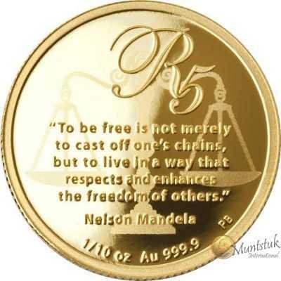 R5, 1/10 oz, South Africa, 2016, Gold, Mandela - Justice reverse