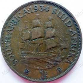 Penny, South Africa, 1934, Brass