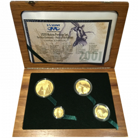 Natura - 2001 The Oryx, Prestige Set (4 coin set, 24 ct gold) box open