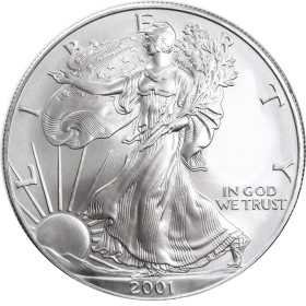 1 oz, USA, 2001 Silver American Eagle obverse