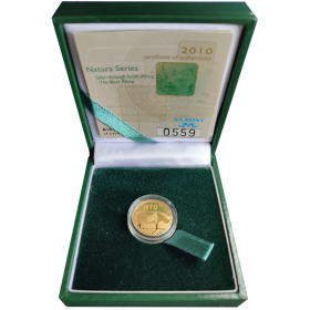 Natura - 2010 The Black Rhinoceros(R10, 1/10 oz, 24 ct gold) Reverse in Box