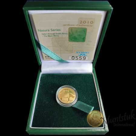 Natura - 2010 The Black Rhinoceros(R10, 1/10 oz, 24 ct gold) Reverse in Box