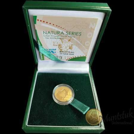 Natura - 2009 The White Rhinoceros(R10, 1/10 oz,  24 ct gold) obverse in open box