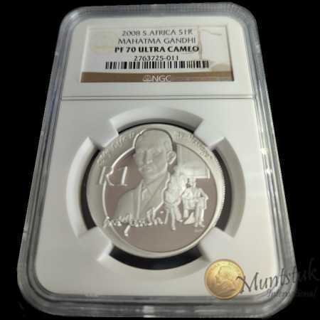 R1, South Africa, 2008, Protea - Mahatma Gandhi, Graded Reverse