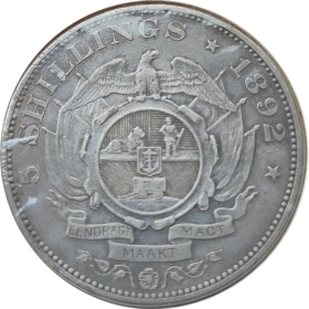 Five Shillings, Zuid-Afrikaansche Republiek, 1892, Silver - Single Shaft Reverse
