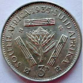 Threepence, South Africa, 1935, Silver
