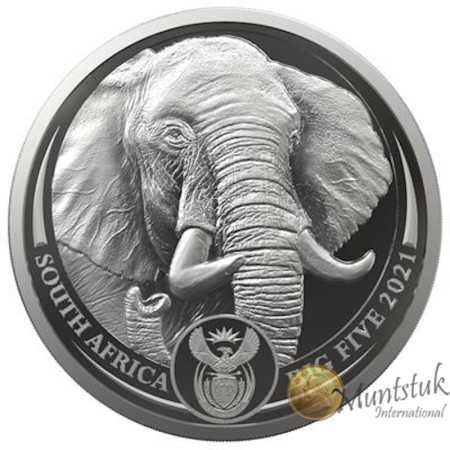 1kg, South Africa, 2021, Silver, Big Five - Elephant, Obverse