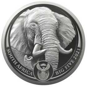 5 oz, South Africa, 2021,  Silver, Big Five II - Elephant, Obverse
